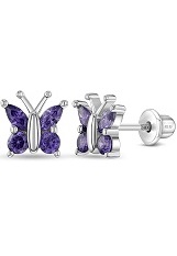 superb sparkly silver purple butterfly baby birthstone earrings